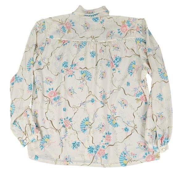 VTG Koret Career blouse sz12 cream pastel floral print button up high collar - Picture 2 of 9